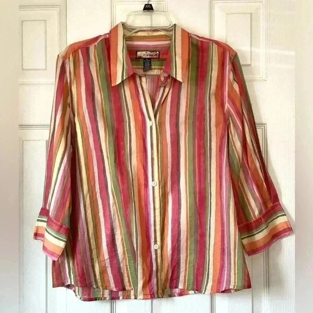 Havana Jack’s Cafe Hawaiian 3/4 sleeve button down shirt 100% Cotton Size XL